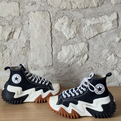 Converse Run Star Hi Motion Schwarz Weiß Gummi Schnürer Sneaker Unisex Damen 40,5