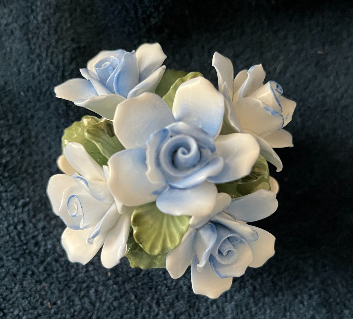 Aynsley Bone China Blue Roses Flower Bouquet, England