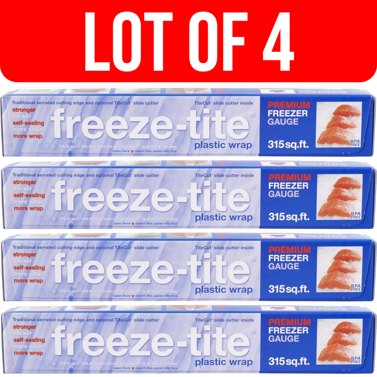Lot of 4 Freeze-Tite Premium Plastic Freezer Wrap with Slide