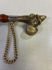 VTG Brass Dog Head Wood Made In Italy 20" Bamboo Shell Shoehorn  Missing Horn 
