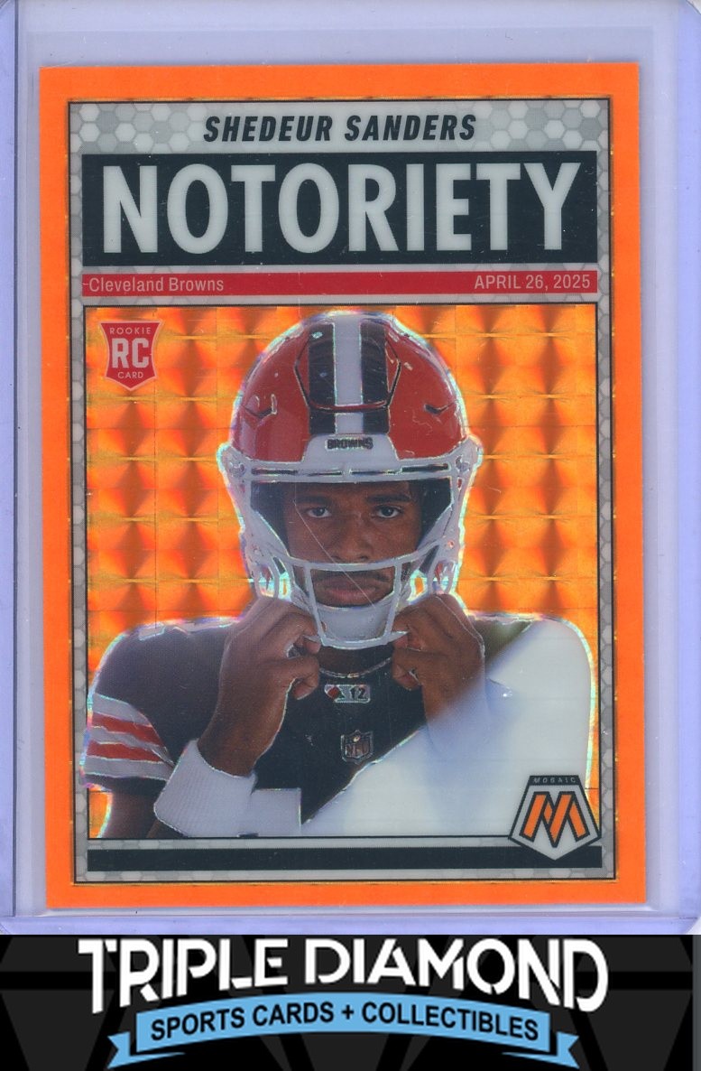 2025 Panini Mosaic Shedeur Sanders Rookie Notoriety Orange Fluorescent V89