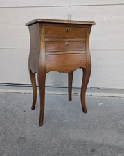 Antique French Provincial Country 3-Drawer Bombe Chest Nightstand Table Louis XV