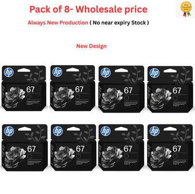 Pack of 8 HP 67 Black Original Ink Cartridge, ~120 pages, 3YM56AN- LIMITED OFFER