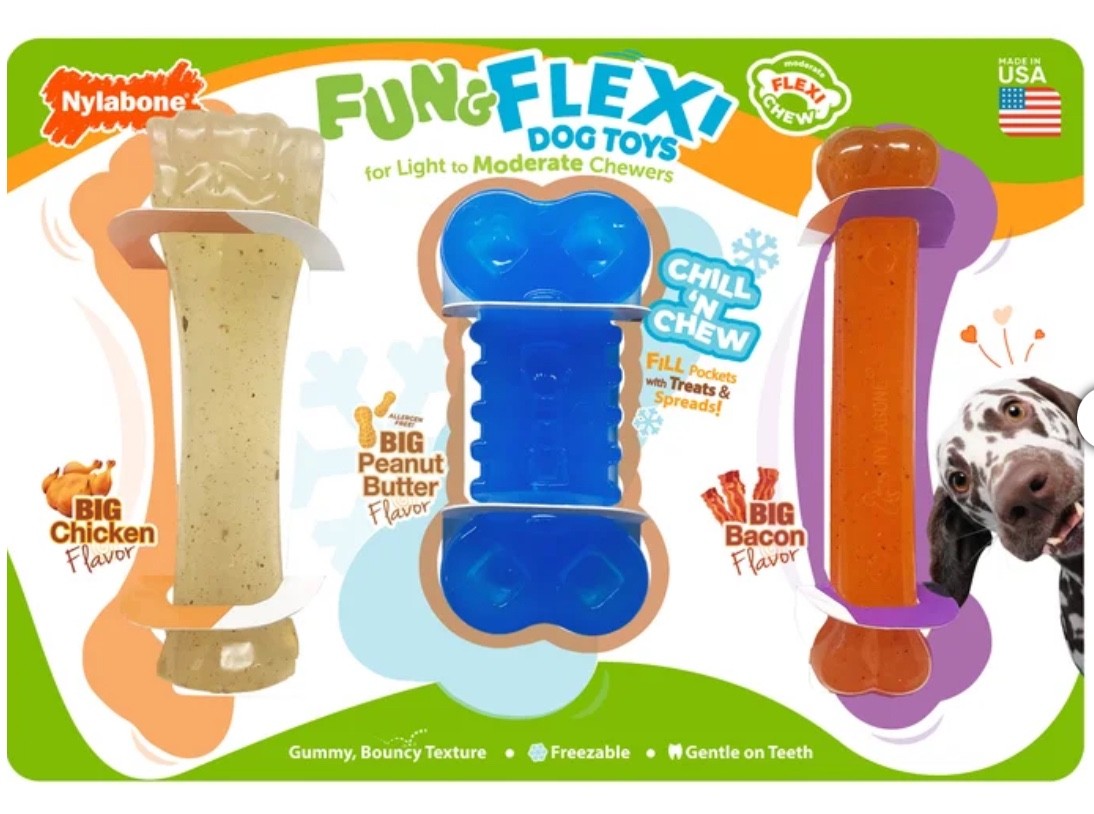 Nylabone Fun and Flexi Dog Chew Toys, 3-count for light mode