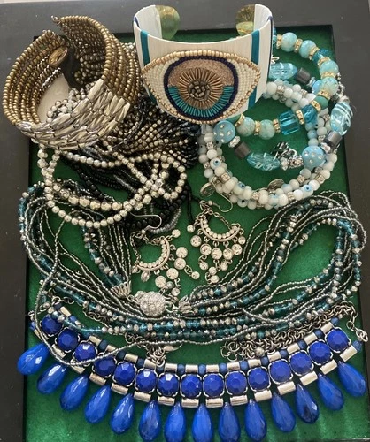 Evil Eye Themed Costume Jewelry Lot Beautiful Blues and Silver Tone Vintage