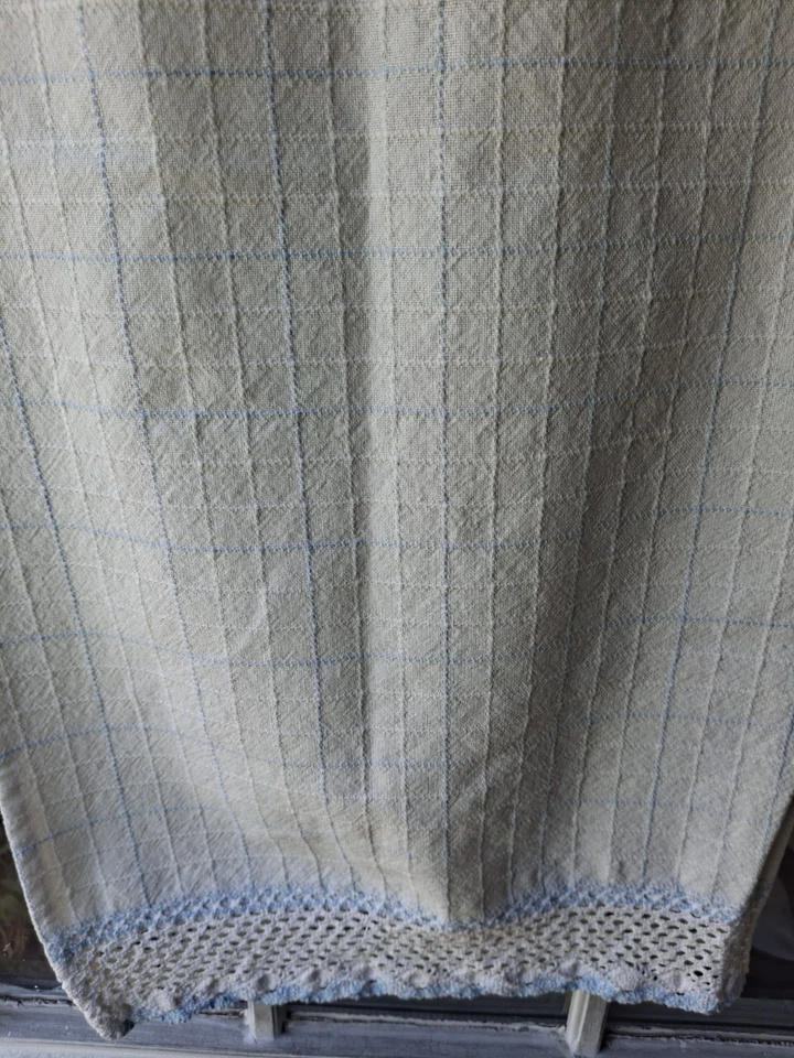 Vintage Kitchen Curtain Set 100% Cotton 4 Tiers 2 Valances 2 Scarves White Blue - Изображение 2 из 4