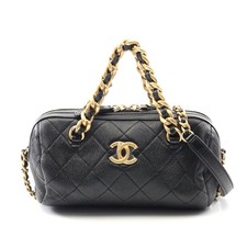Chanel Matelasse Bowling Bag Lambskin Women Black One Size