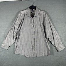 Chaps Men's XL X-Large Grey White Red Striped Long Sleeve Dress Shirt 17-17.5