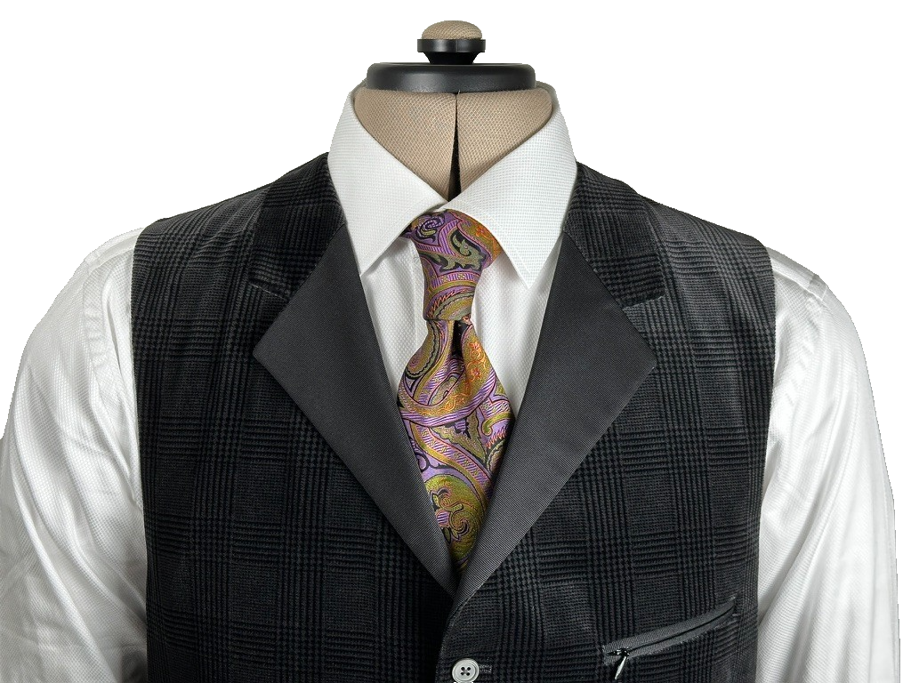 リクエスト KROON NON-REVERSIBLE BLACK WOOL/MODAL FORMAL PLAID 5B NOTCH LAPEL