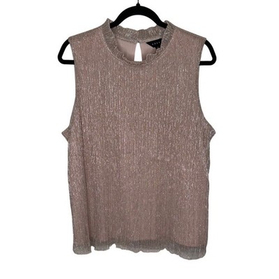 Adiva Gold Metallic Blouse Sleeveless Crewneck Lurex Disco Party Glam Top XL 16