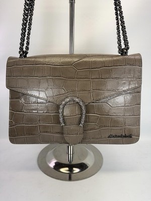 Marina Galanti Shoulder Bag Croc Embossed Leather Italy Quiet Luxury Taupe Neut