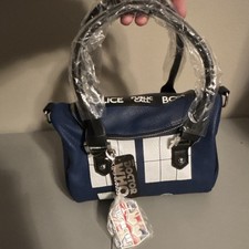 DOCTOR WHO Blue TARDIS Satchel/Top Handle Bag with Dalek Charm, Zip  Logo Tag