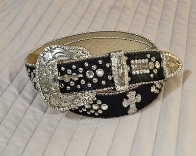 Original b.b. Simon Crystal Cross Belt (Black Pony Hair, XXL)   Swarovski Style