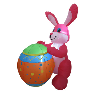 4' Inflatable LED Easter Pink Bunny Holding Easter Egg Yard Decorations