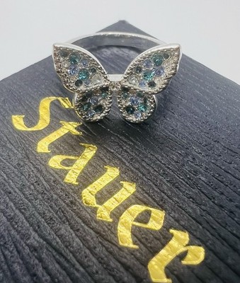 STAUER 925 SCHMETTERLING Ring blau grün Aqua Topas klar Größe 7