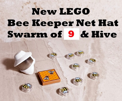 New LEGO Bee Hat Net Bee Keeper Gear HIVE Hornet Nest Swarm of 9 Lot BEES Happy