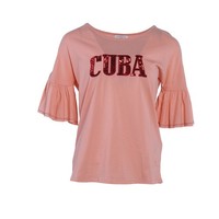 Sandro Shirt Rosa Baumwolle Gr. Fr 36 S Damen Pailletten Kurzarm T11206E