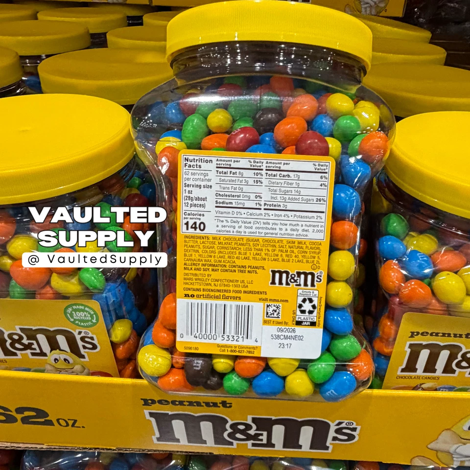 M&M’S Peanut Chocolate Candy 2 Pack 62 oz Jars – Resealable Party Size Fresh - Image 4 of 4