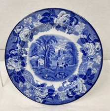 WOOD & SONS English Scenery Blue White Woods Ware England Pie Plate 6 3/4" #b