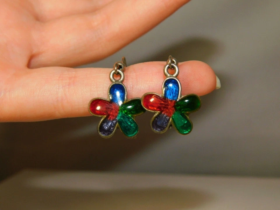 Variopinto Multicolore Smalto Margherita Pendenti Gancio Filo Argento 6d 34 - Immagine 2 di 4