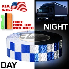 *Blue White Checker Conspicuity Tape 2"x120' Reflective Safety Truck Trailer RV