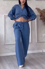 2026 Women's Holiday Button Down Shirt Trousers Two Piece Ladies Summer Suit Set