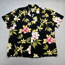 Vintage Paradise Found Hawaiian Shirt XL Green Yellow Floral Rayon Tropical Tiki