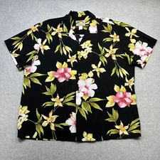 Vintage Paradise Found Hawaiian Shirt XL Green Yellow Floral Rayon Tropical Tiki