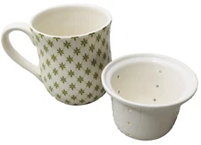 2008 Harry And David Tea Coffee Cup 8oz Gingham Green Floral With Strainer