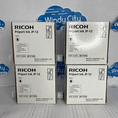 Genuine Ricoh JP-12 Black Priport Ink 817105 Box of 4 for DX3340