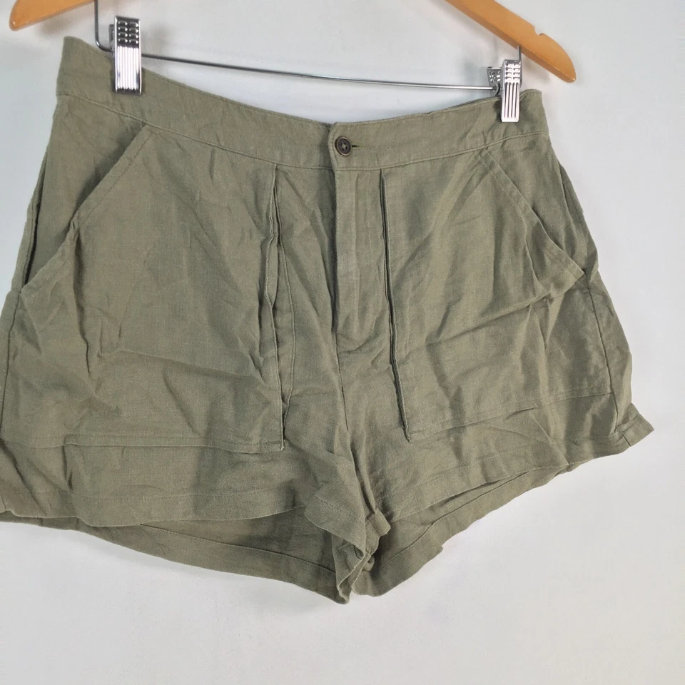 Forever 21 womens chino shorts size 29 khaki green linen blend 081505 - Image 2 of 4