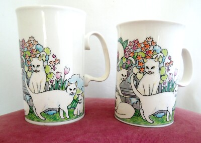 Set of 2 Dunoon  Cats Bone China Mug Cup Jack Dadd England  His & Hers    ..#3