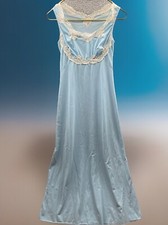 Woman's Dress Slip Sheer Gown Small Slinky Baby Blue Lace Vintage Maxi Polyester