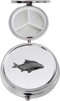 F31 Bream Fish schwarzes Finish Zinn Emblem 3 RUNDE Reise Metall Pillenbox