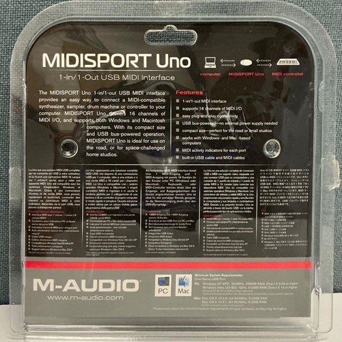 Brand New M-Audio MIDIsport UNO 1-in/1-out USB MIDI Interface 16 MIDI Channels - Picture 2 of 2