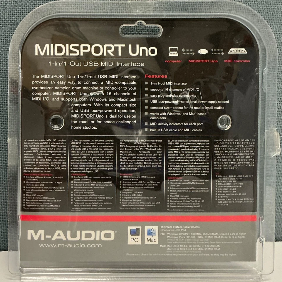 Brand New M-Audio MIDIsport UNO 1-in/1-out USB MIDI Interface 16 MIDI Channels - Image 2 of 2