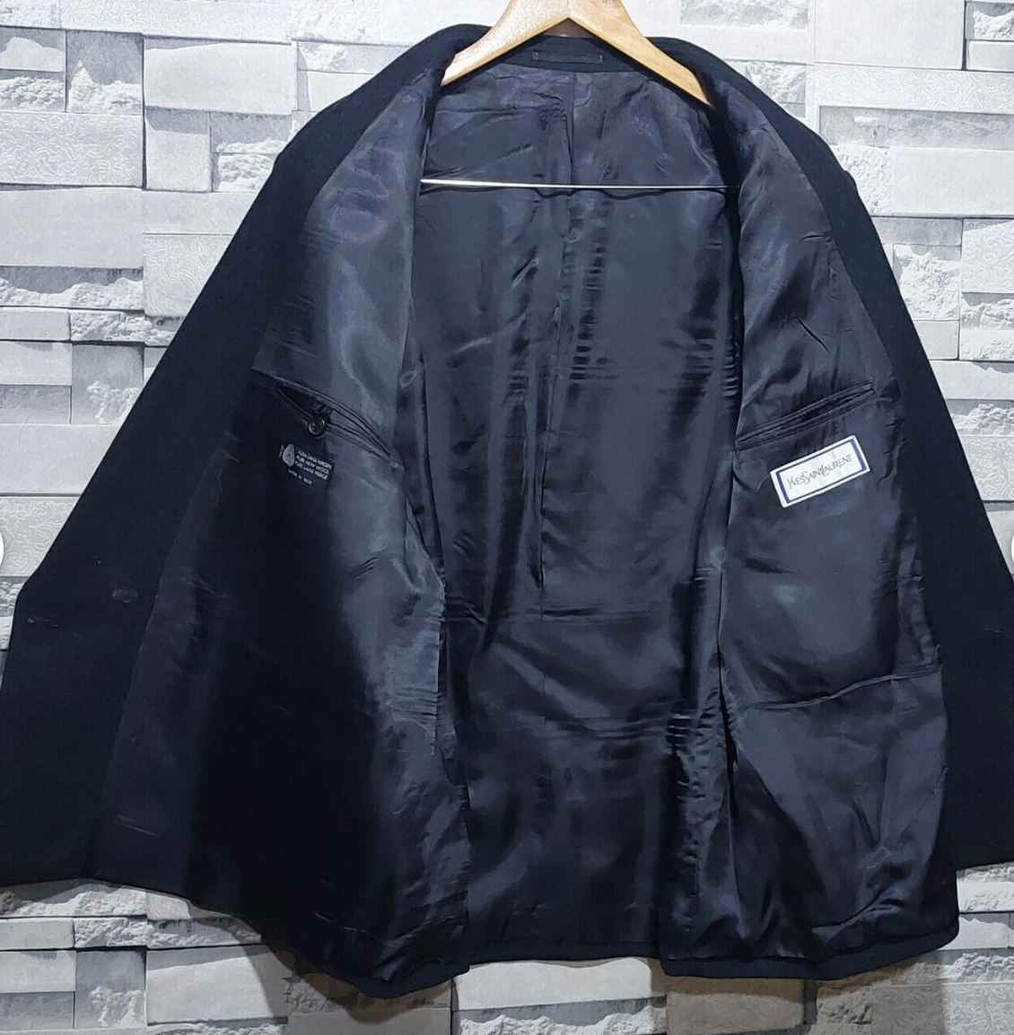 Giacca Cappotto Vintage Yves Saint Laurent Parigi Lana Pea Blu Donna