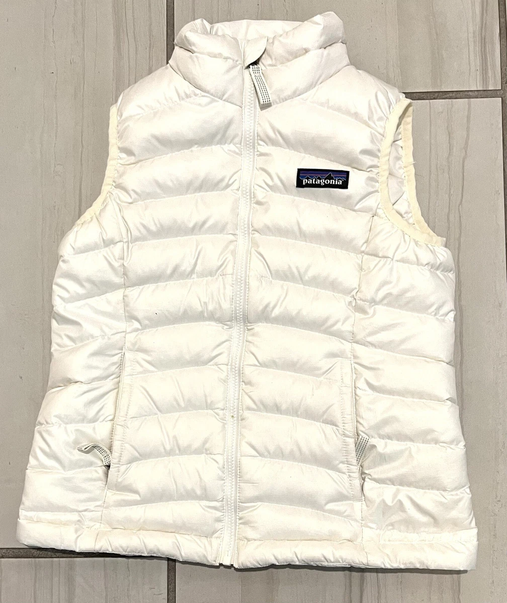 Patagonia Puffer Vest Kids XS 5-6 Duck Down Full Zip Logo Casual off white