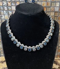 Sweet Romance Vintage Blue & CLear Crystal Adjustable Necklace & Earrings Set