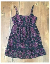 Lily Star Small Floral Tank Blouse Black Ruffle Lace S Y2K Whimsigoth