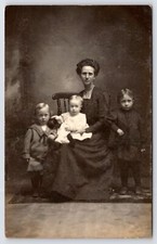 RPPC Photography's Best: Mother Has 3 Kids Ready w/Carefully Coiffed Hair~Chair