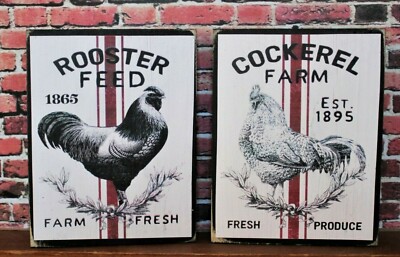Feed Storage Signage Rooster Chicken Feed Farmhouse Wooden Tiered Tray Sign Shelf Sitters ...