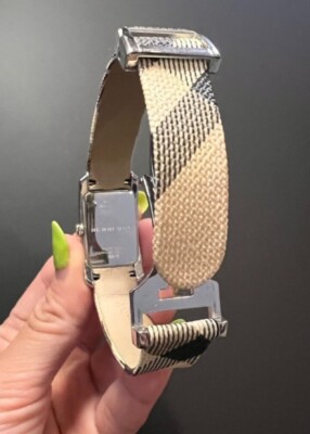 BURBERRY Nova Check Silver Dial Beige Fabric Strap Women