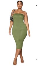 Pretty Little Thing Plus Khaki Green Midaxi Bandeau Dress Sz 14 New With Tags