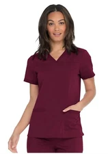 Dickies Balance Stretch Women's Scrub Set - DK870 V-Neck Top & DK135 Pants,Wine.