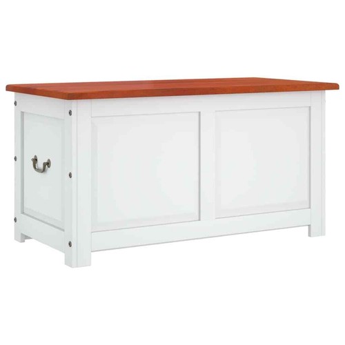 vidaXL Storage Chest with Lid Brown and White Solid Wood Acacia HEE - Picture 2 of 9