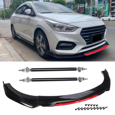 For Hyundai Accent Front Bumper Lip Splitter Spoiler Body Kit Red & Strut Rods
