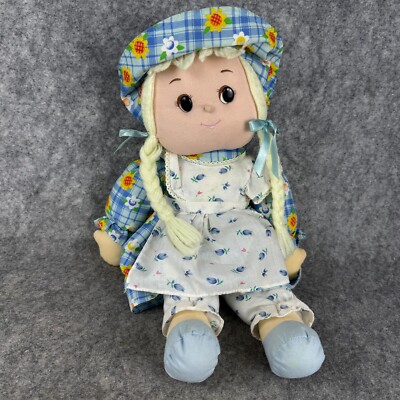 Cuddle Wit Rag Doll Plush Sunflower Hat Apron Floral Dress 18'' Vintage 1980s