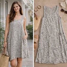 Fresh Produce Sleeveless Cotton Dress Gray White Paisley 2X Made in USA