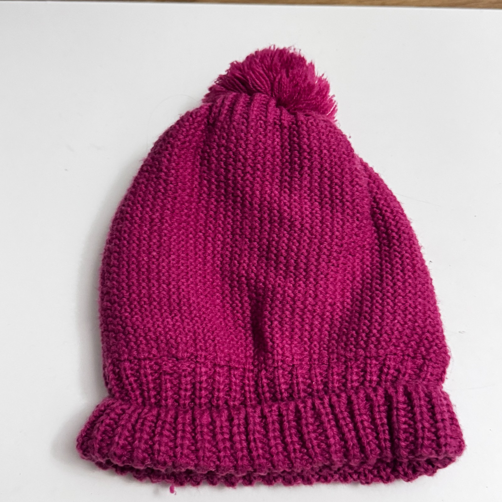 Magenta Knit Pom-Pom Beanie with Soft Fleece Lining image 2